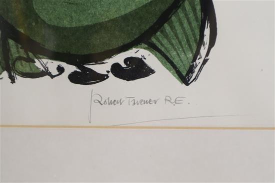 Robert Taverner, litho / screenprint, Sunflowers and Cottages, signed and numbered 11/70, 44 x 68cm